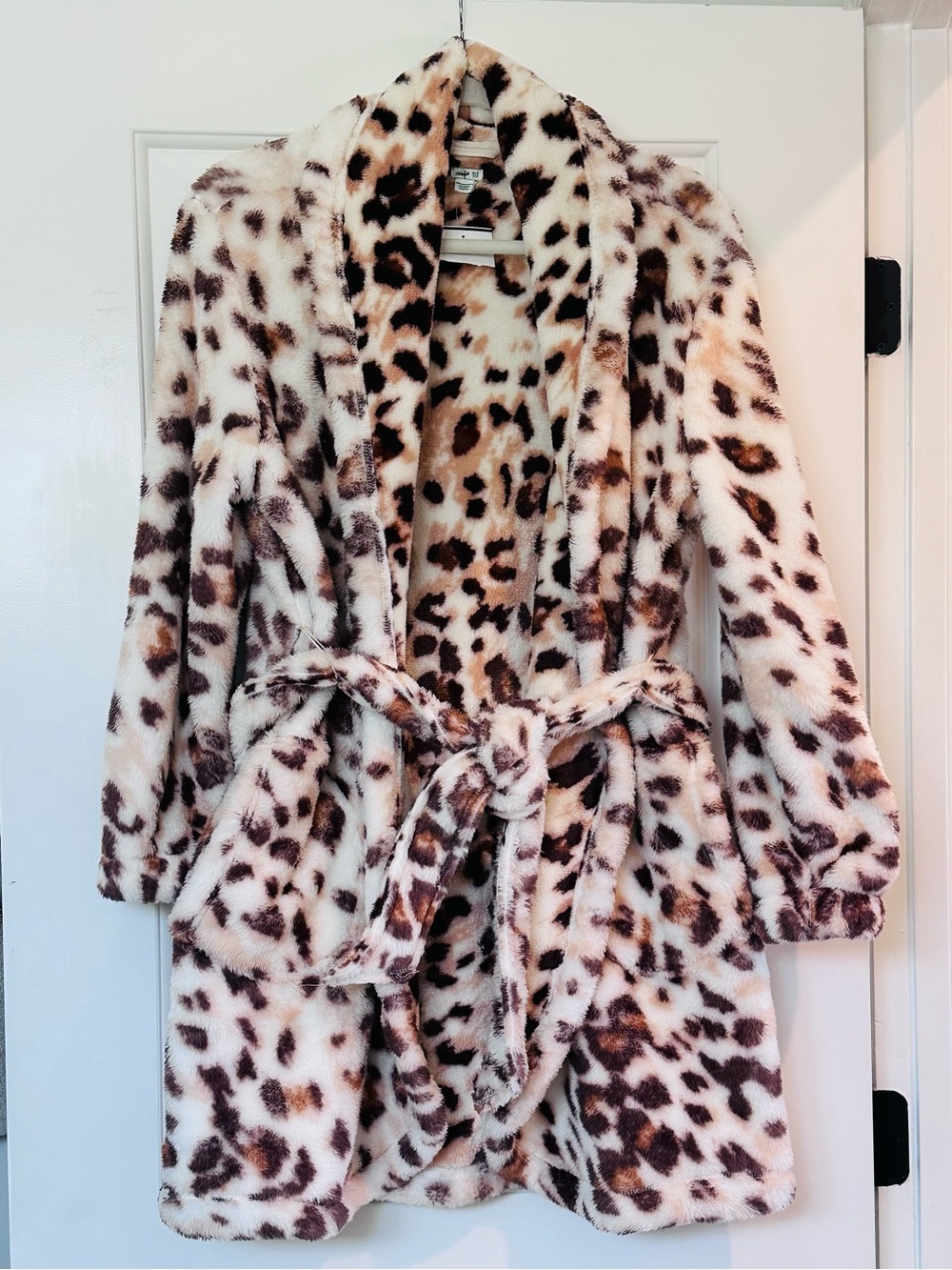 aerie Leopard Print Teddy Coat - White & Brown